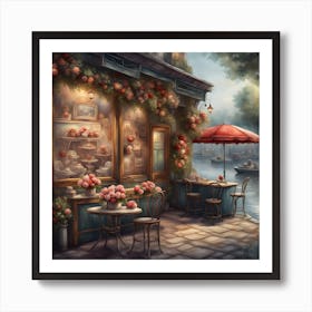 Cafe By The River Art Print