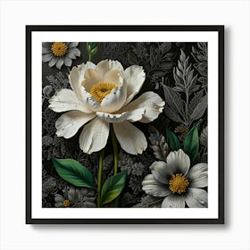 Flowers On A Black Background Art Print