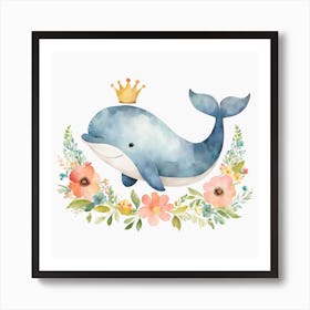 Floral Baby Whale Nursery Illustration (2) Art Print