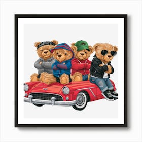 Teddy Bears In Car.Cool-Bear-Doll-Sublimation-Bundle Art Print