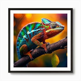 Chameleon Perched On A Branch Morphing Accords With Midday Sun Spectrum Of Vivid Hues Mask Its Ski Art Print