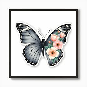 Butterfly With Flowers Art Print