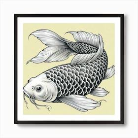 Line Art koi carp Art Print