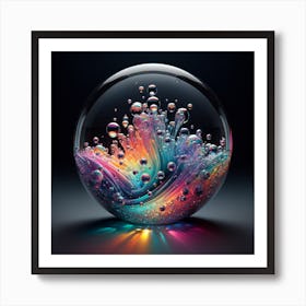 Liquid 3D Splash with Iridescent Colors Inside A Crystal Ball Art Print