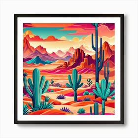 Desert Landscape With Cactus Art Print