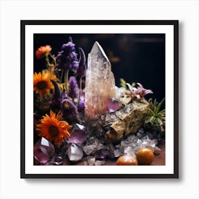 Flowers And Crystals Art Print