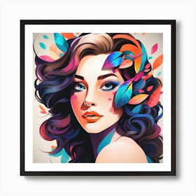 Colorful Girl With Colorful Hair Art Print