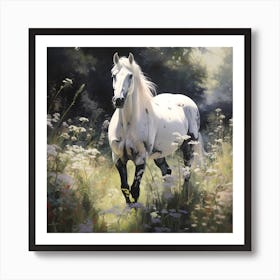 Majestic Glow: Sunlit Meadow and the Graceful Horse Art Print