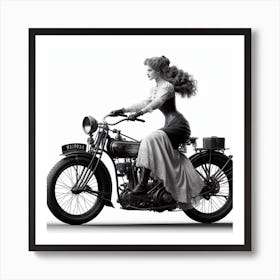 Motorbike Girl From A Bygone Era 1/4 (victorian black and white sepia woman female lady cycle wheels exciting) Art Print
