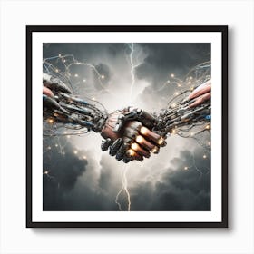 Robots Shaking Hands Art Print