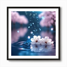 Pale Pink Cherry Blossoms on the Lake Art Print