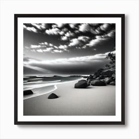 Black And White Beach 2 Art Print