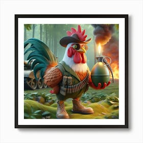 Rooster In The Forest Art Print