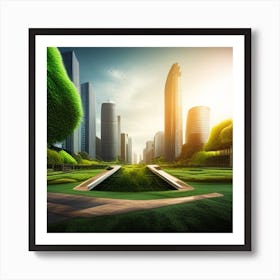 green garden in a central of futuristic city, year 2030 Art Print