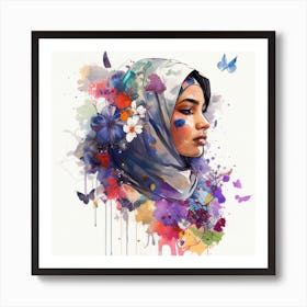 Watercolor Floral Muslim Arabian Woman #5 Art Print