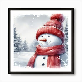 Snowman In Winter Art Print