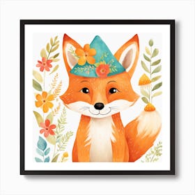Floral Baby Fox Nursery Illustration (13) 1 Art Print