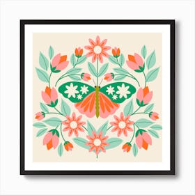 Butterfly And Flowers Art Print