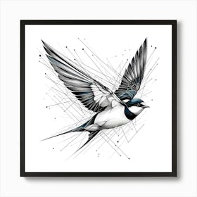 Bird Fly - Abstract Line Art Illustration 223 Art Print