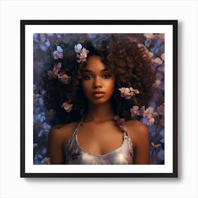 Melanin Majesty: Graceful Black Woman with Crown of Flowers Poster