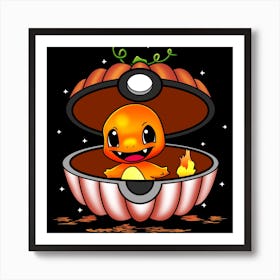 Charmander In Pumpkin Ball - Pokemon Halloween Art Print