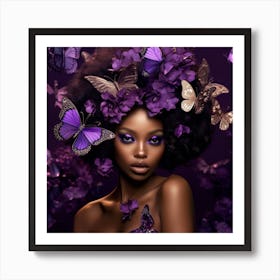 Purple Woman With Butterflies 1 Art Print