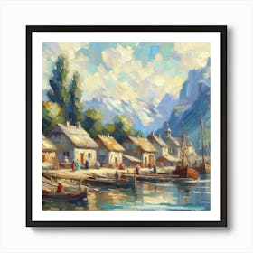 Boat In The Harbor, Acrylic Painting Style 1 Art Print