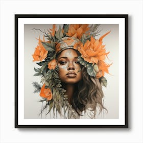 Woman With Flowers On Her Head 1 Art Print