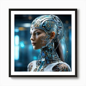 Cyber Modulation Of A Human Womans Head An Abstract Representation Melting Into The Complex World Art Print