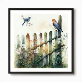 Birds On A Fence Art Print