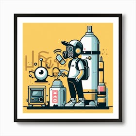 Illustration Of A Man In A Gas Mask Art Print