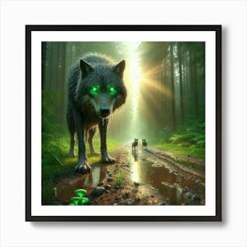 Wolfy looking for bioluminescent mushrooms 6 Art Print