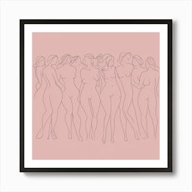 Nude Womans in pink, Body Sketch Art Print