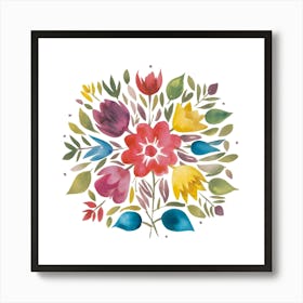 A Watercolor Painting Of Colorful Flowers And Le (3) (1) Out Art Print