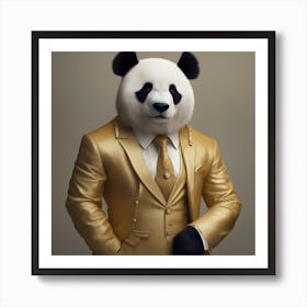 A Super Wealthy Hippie Muscular Giant Panda Wearing A Beautiful Tailored Golden Suit, Heterochromia Art Print