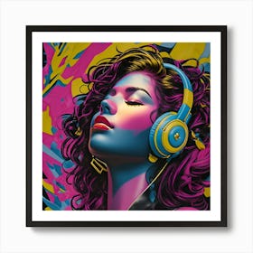 Woman Listening To Music Art Print