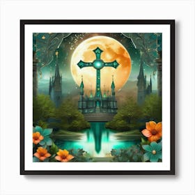 Cross In The Moonlight Art Print