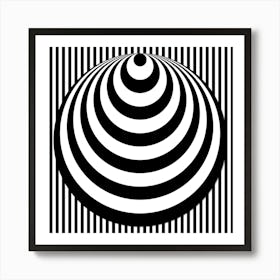 Black And White Circles & Stripes Art Print