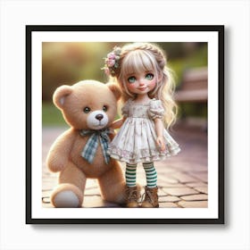 Little Girl With Teddy Bear 14 Art Print