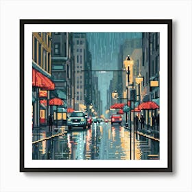 Rainy Night In The City, Design An Artwork Of A Bustling City Street In The Rain Art Print