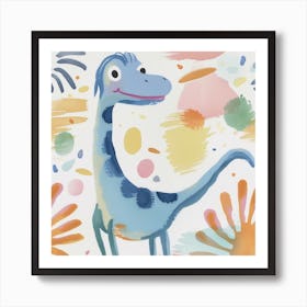 Cute Muted Pattern Dinosaur With Hair Art Print