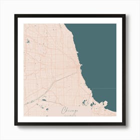 Chicago Illinois Pink and Blue Cute Script Street Map 1 Art Print