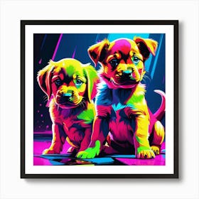 Two Puppies Painting Art Print