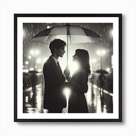 Couple of lovers under an umbrella 3 Art Print