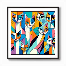 Cubist Cats Collage - Colorful and Geometric Canvas Print Art Print