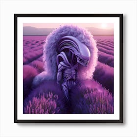 Alien Strolling Through A Lavender Field Art Print
