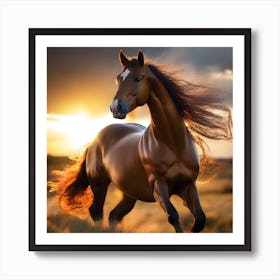 Horse Galloping At Sunset Art Print