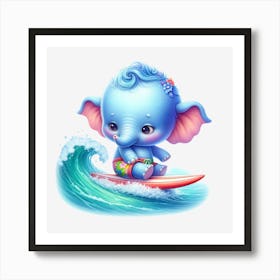 Cute Elephant Surfing Art Print