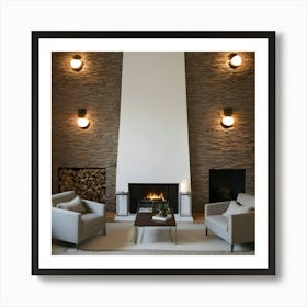 Modern Living Room With Fireplace 26 Art Print