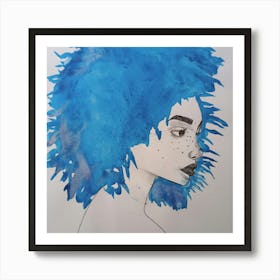 Blue Haired Girl Art Print